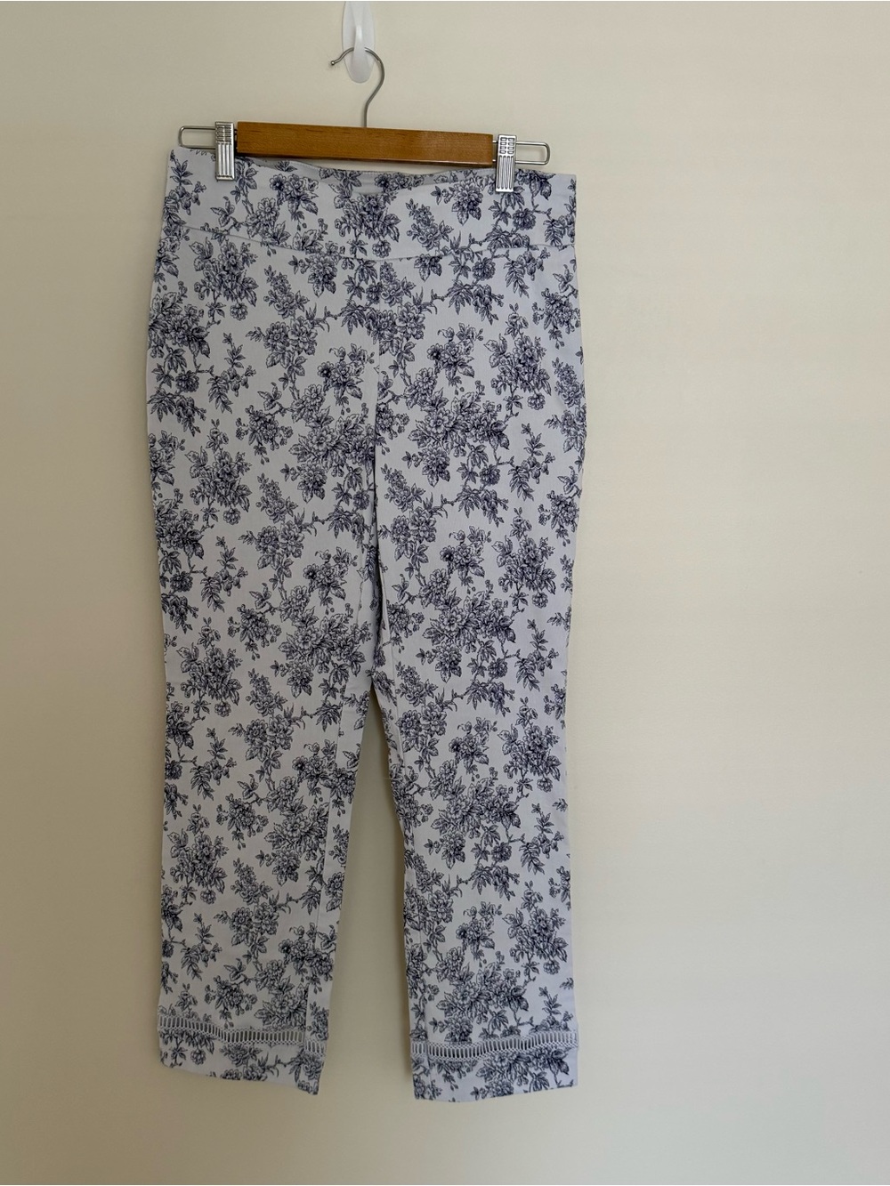 White and Navy Floral Pants
